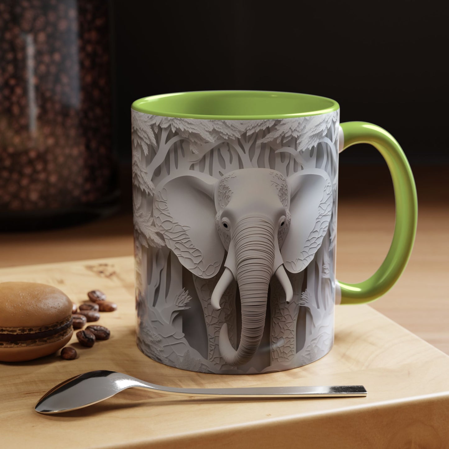 Elephant Relief Accent Coffee Mug — Grey Carved Jungle Design (11/15oz)