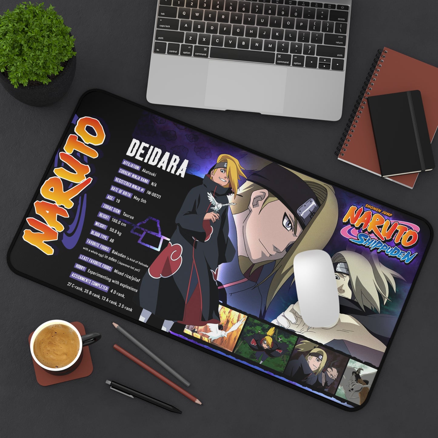 Naruto Deidara Anime Gaming Desk Mat | Large Mousepad with Character Collage