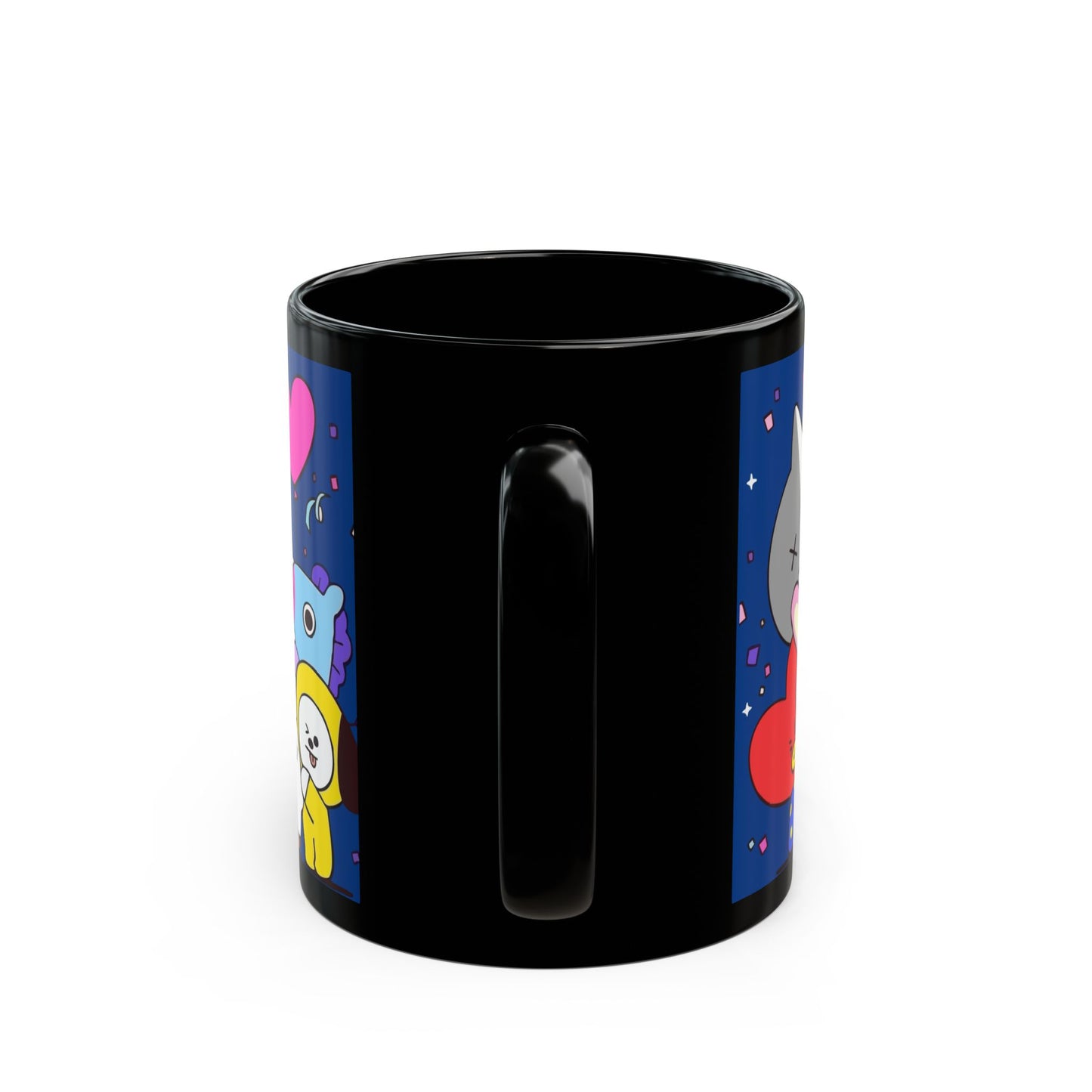 BT21 Characters Mug | Black Ceramic Coffee Cup, Kawaii BTS Cartoon Design
