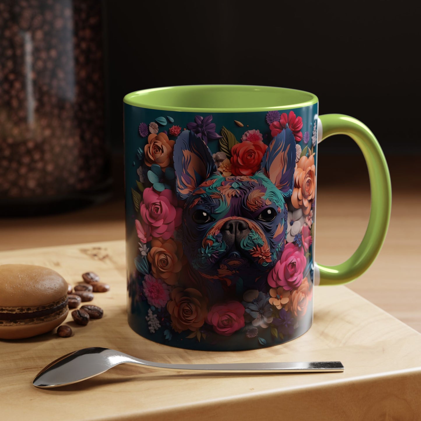 Floral French Bulldog Accent Coffee Mug - Colorful Dog Art 11/15oz
