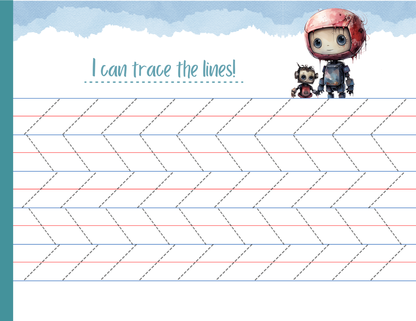 Line Tracing Pad - Robot Theme | Digital Download