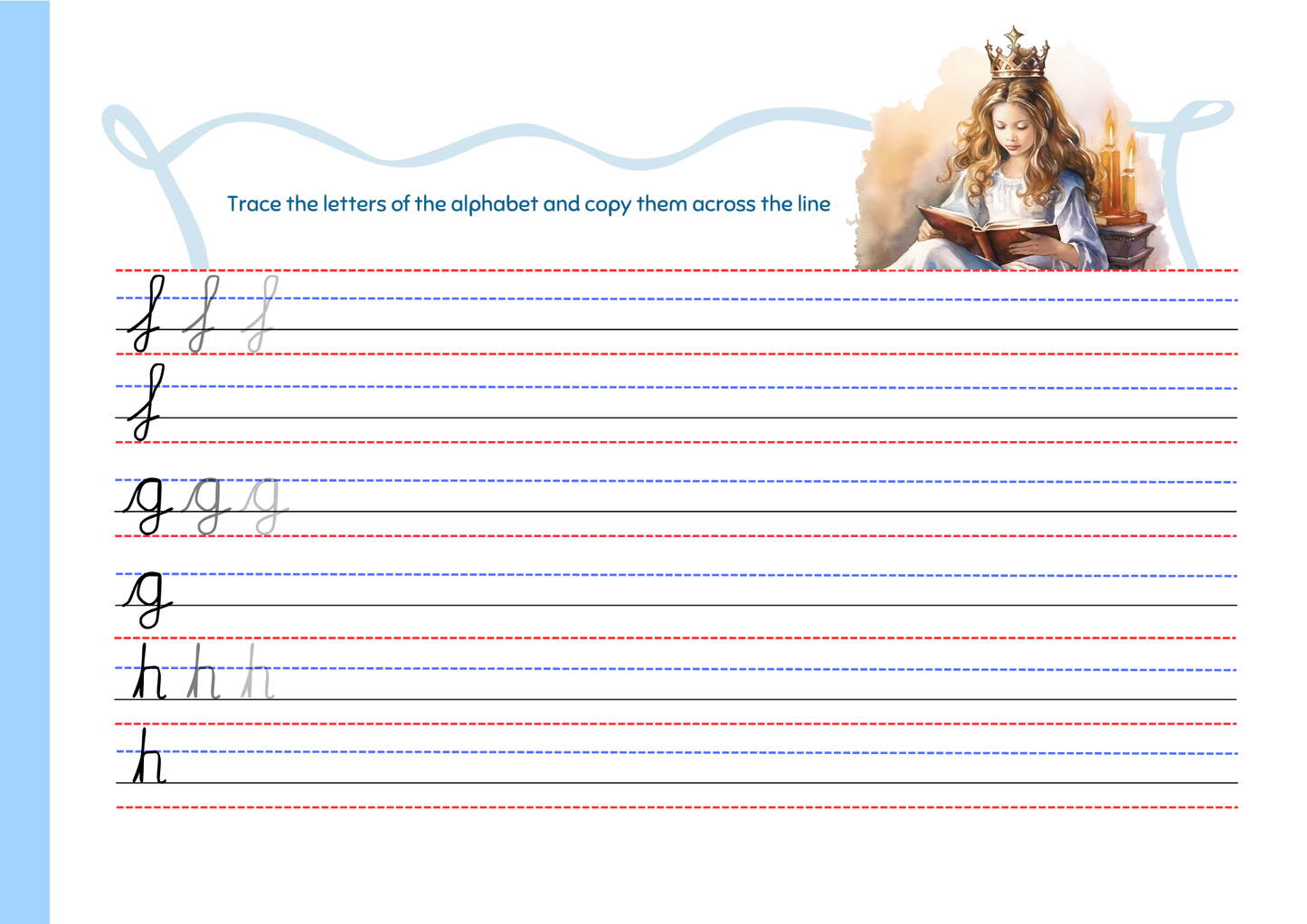 Cursive Letter Tracing Pad - Princess Theme | Digital Download