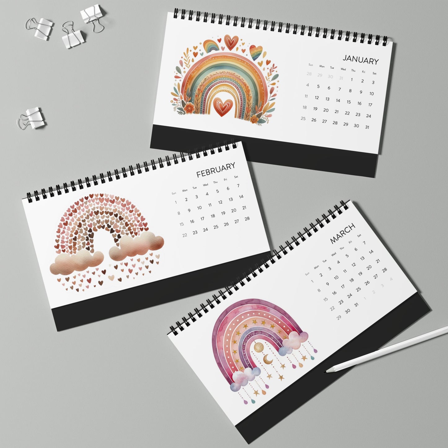 Minimal Pink Grid Desktop Calendar (2026) | Desk Planner