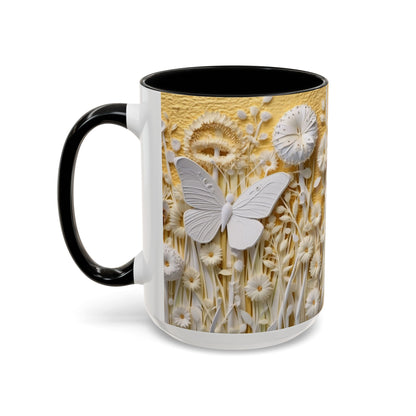 White Floral Relief with Butterflies Accent Mug | 11oz 15oz