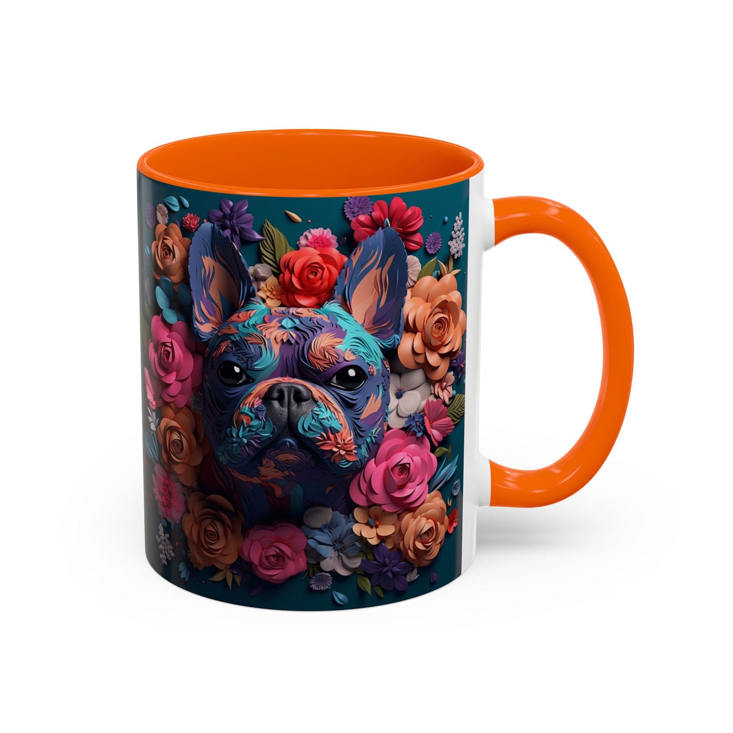 Floral French Bulldog Accent Coffee Mug - Colorful Dog Art 11/15oz