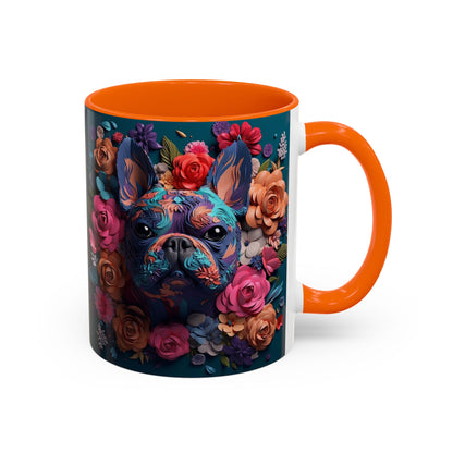 Floral French Bulldog Accent Coffee Mug - Colorful Dog Art 11/15oz