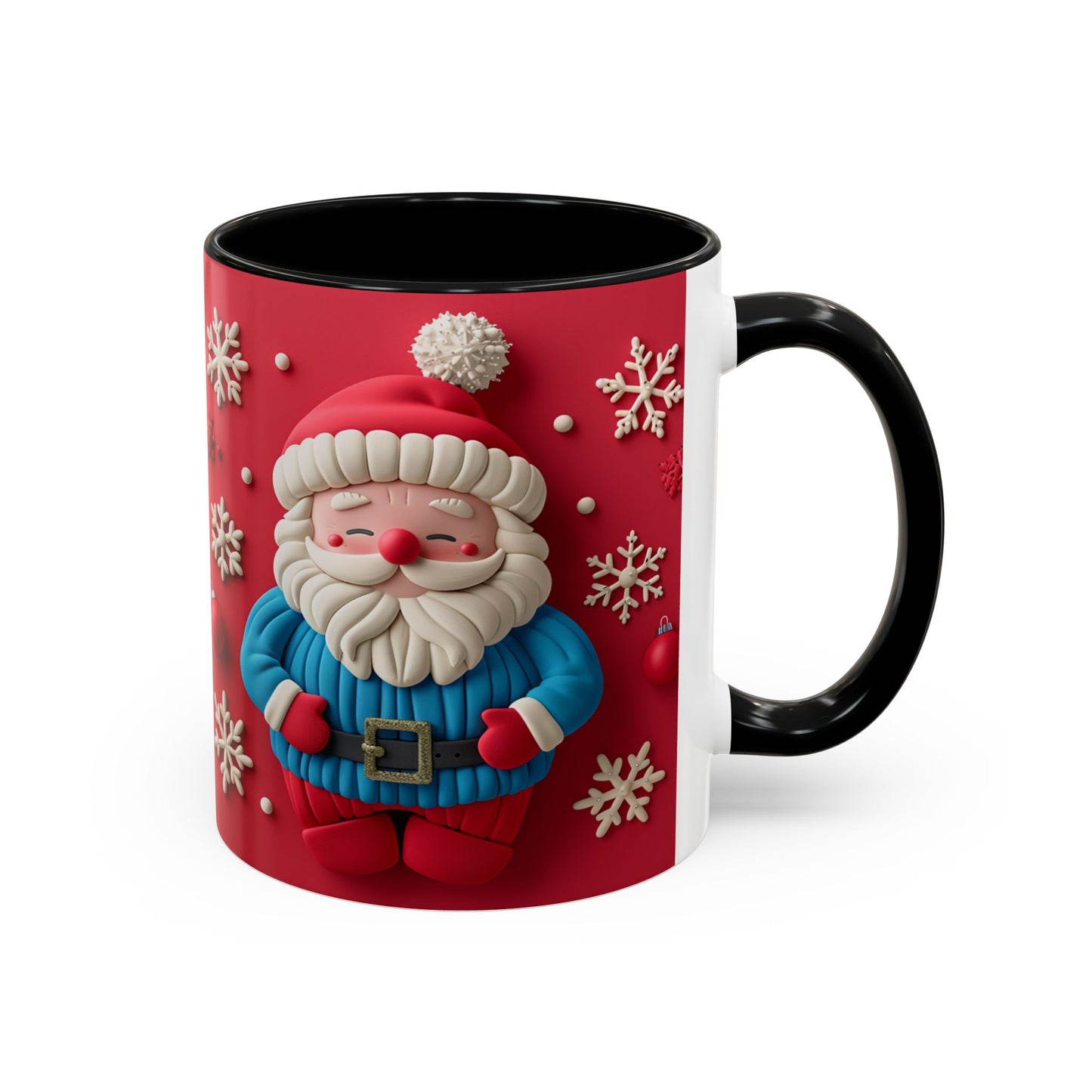 Clay Santa Pattern Mug | Christmas Snowflake Accent Coffee Mug