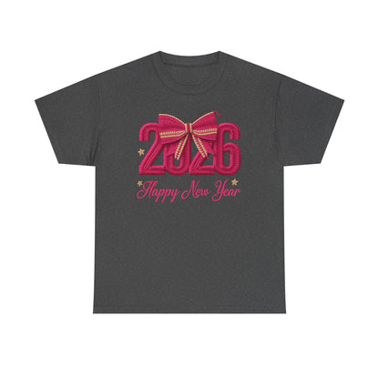 2026 Happy New Year Tee  Festive Pink Bow Celebration T-Shirt