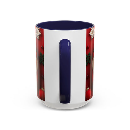 Cute Santa Pattern Accent Coffee Mug | Christmas Holiday Snowflakes
