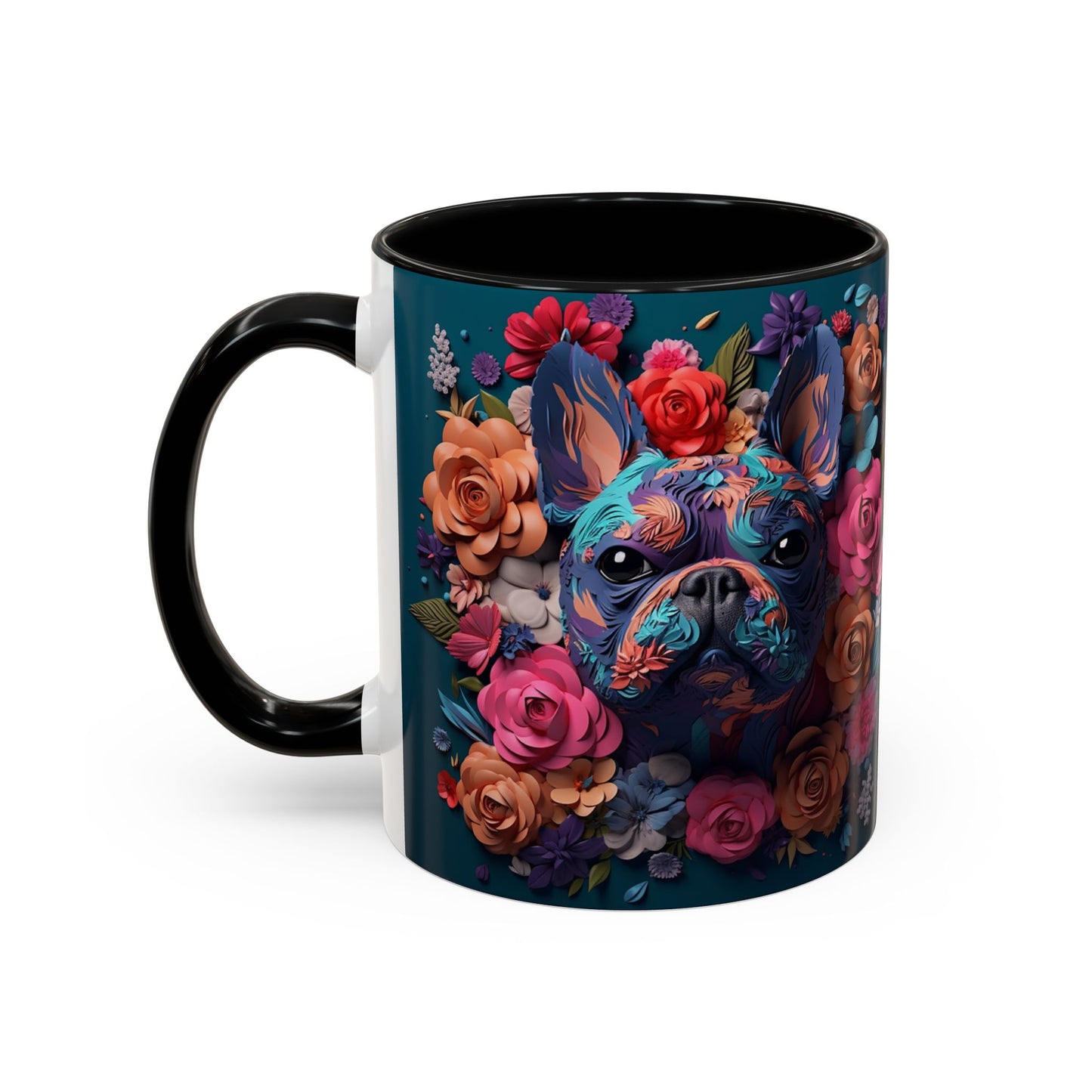 Floral French Bulldog Accent Coffee Mug - Colorful Dog Art 11/15oz