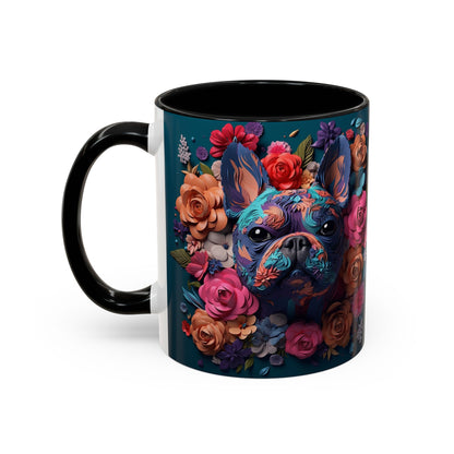 Floral French Bulldog Accent Coffee Mug - Colorful Dog Art 11/15oz