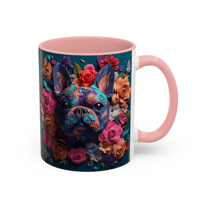 Floral French Bulldog Accent Coffee Mug - Colorful Dog Art 11/15oz