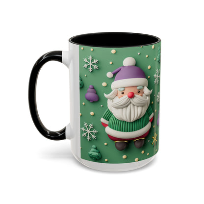 Whimsical Santa Pattern Accent Coffee Mug | Christmas Santa Snowflakes 11oz 15oz