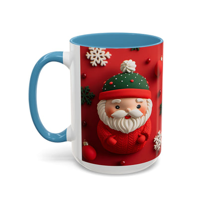 Cute Santa Pattern Accent Coffee Mug | Christmas Holiday Snowflakes