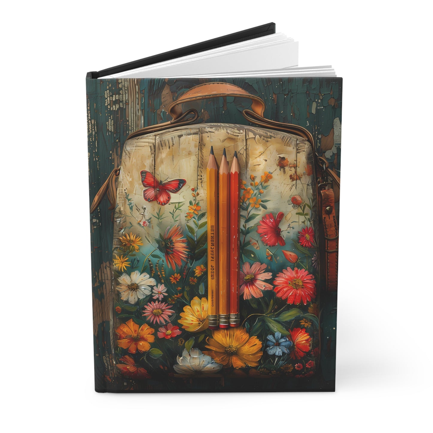 Floral Backpack with Pencils Hardcover Journal | Notebook, Sketchbook