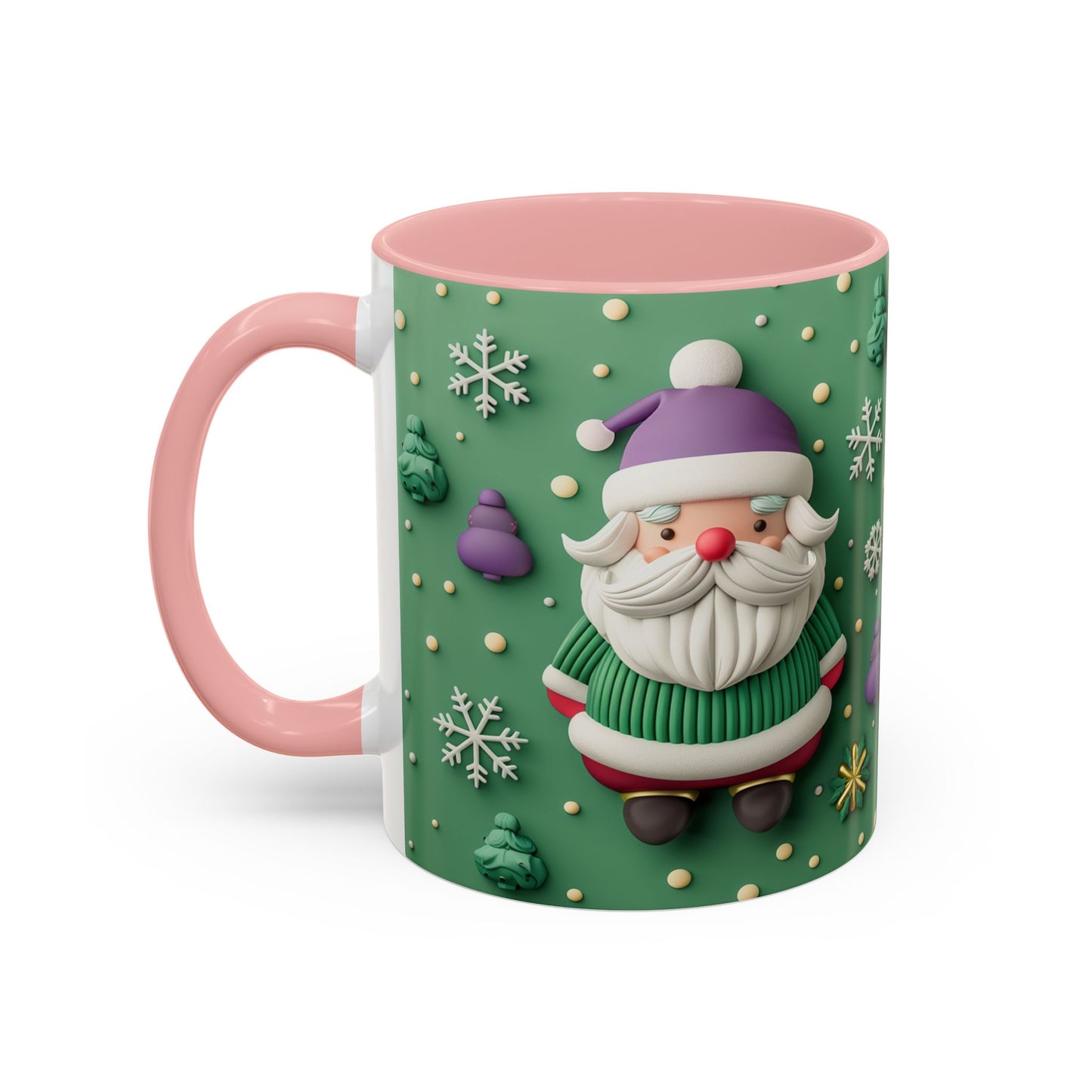 Whimsical Santa Pattern Accent Coffee Mug | Christmas Santa Snowflakes 11oz 15oz
