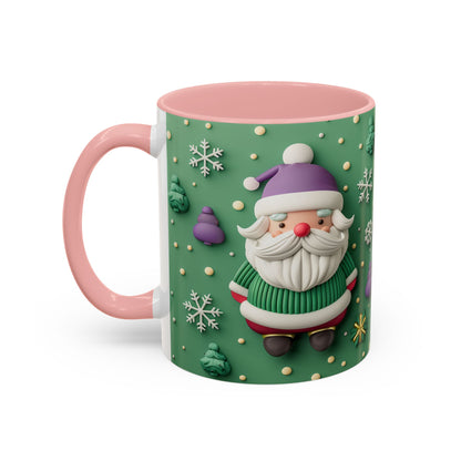 Whimsical Santa Pattern Accent Coffee Mug | Christmas Santa Snowflakes 11oz 15oz