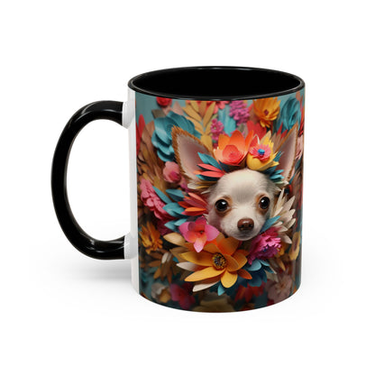 Chihuahua Floral Wreath Accent Coffee Mug — Colorful Pet Lover Gift (11/15oz)