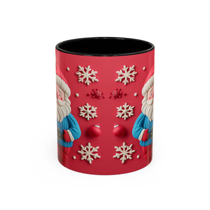 Clay Santa Pattern Mug | Christmas Snowflake Accent Coffee Mug