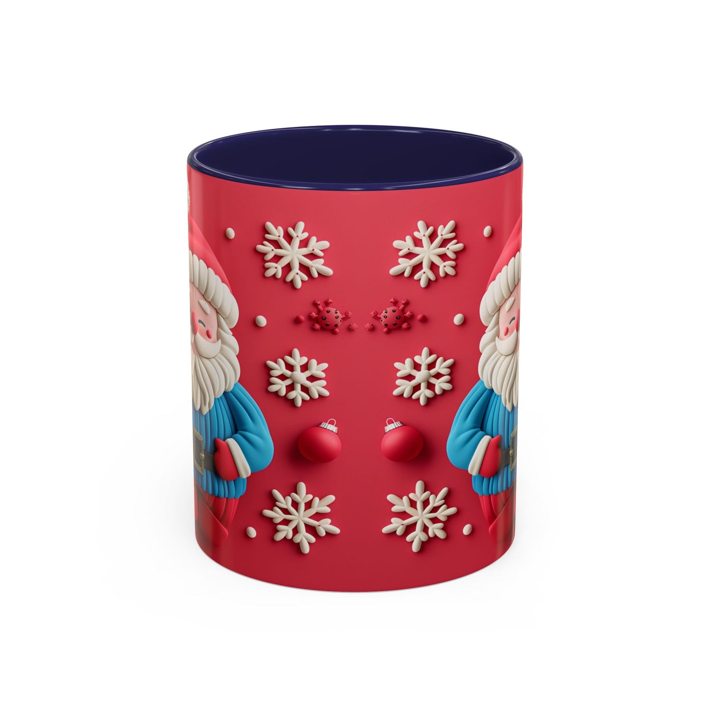 Clay Santa Pattern Mug | Christmas Snowflake Accent Coffee Mug