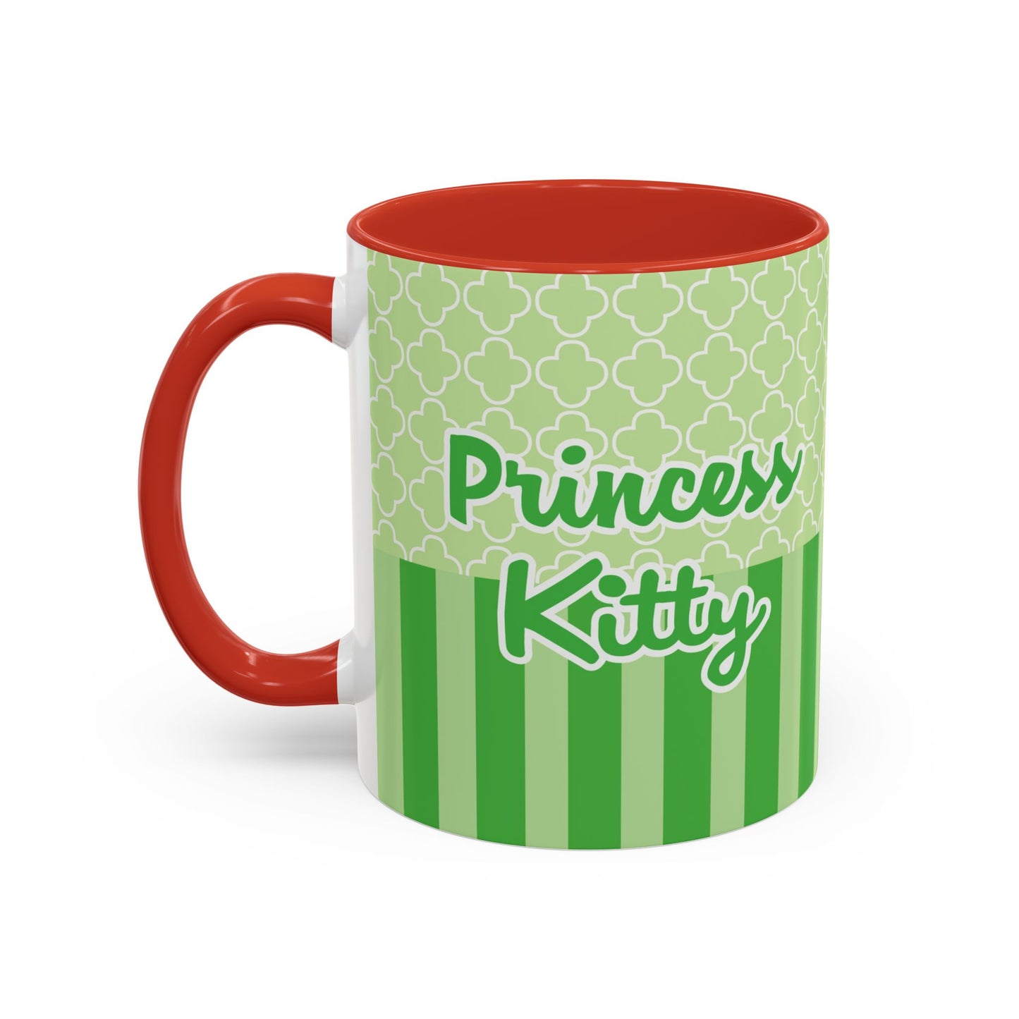 Princess Cat Illustration Accent Coffee Mug | Green Stripes