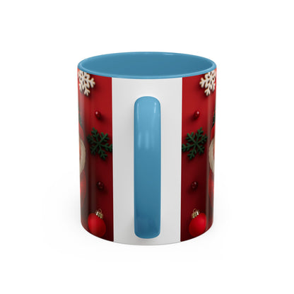 Cute Santa Pattern Accent Coffee Mug | Christmas Holiday Snowflakes