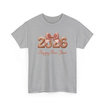 2026 Happy New Year T-Shirt — Rose Gold Balloon Numbers Graphic Tee