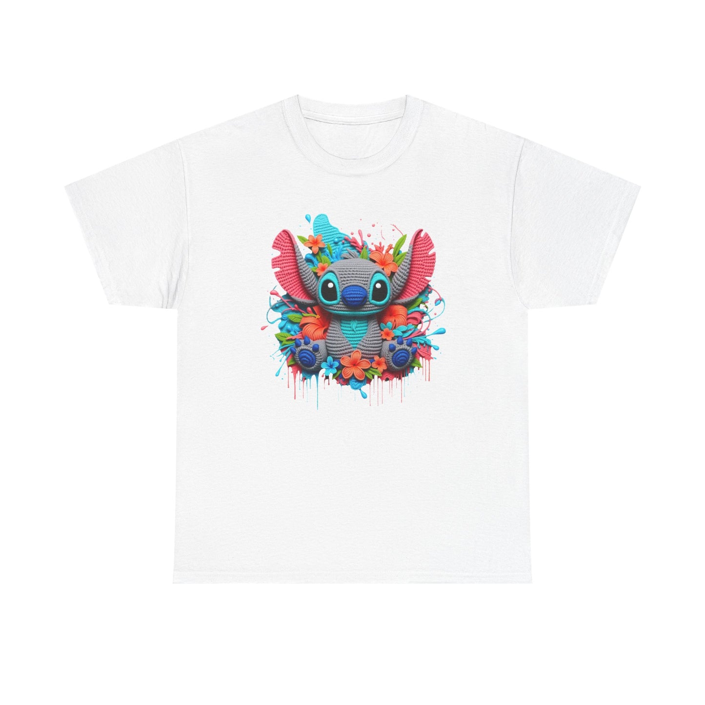 Colorful Floral Stitch Character T-Shirt | Cute Alien with Flowers