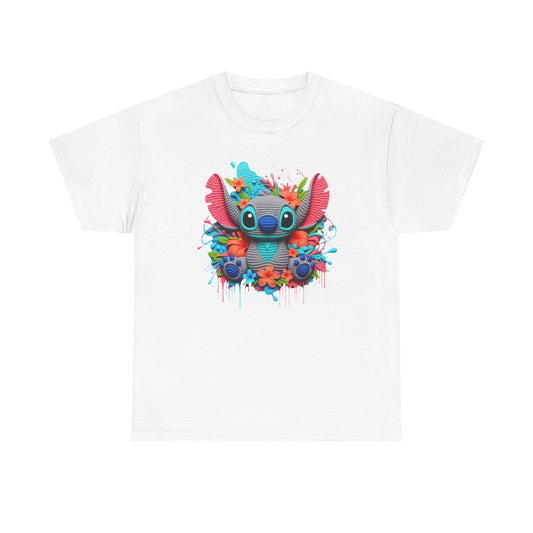 Colorful Floral Stitch Character T-Shirt | Cute Alien with Flowers