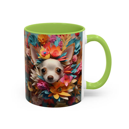 Chihuahua Floral Wreath Accent Coffee Mug — Colorful Pet Lover Gift (11/15oz)