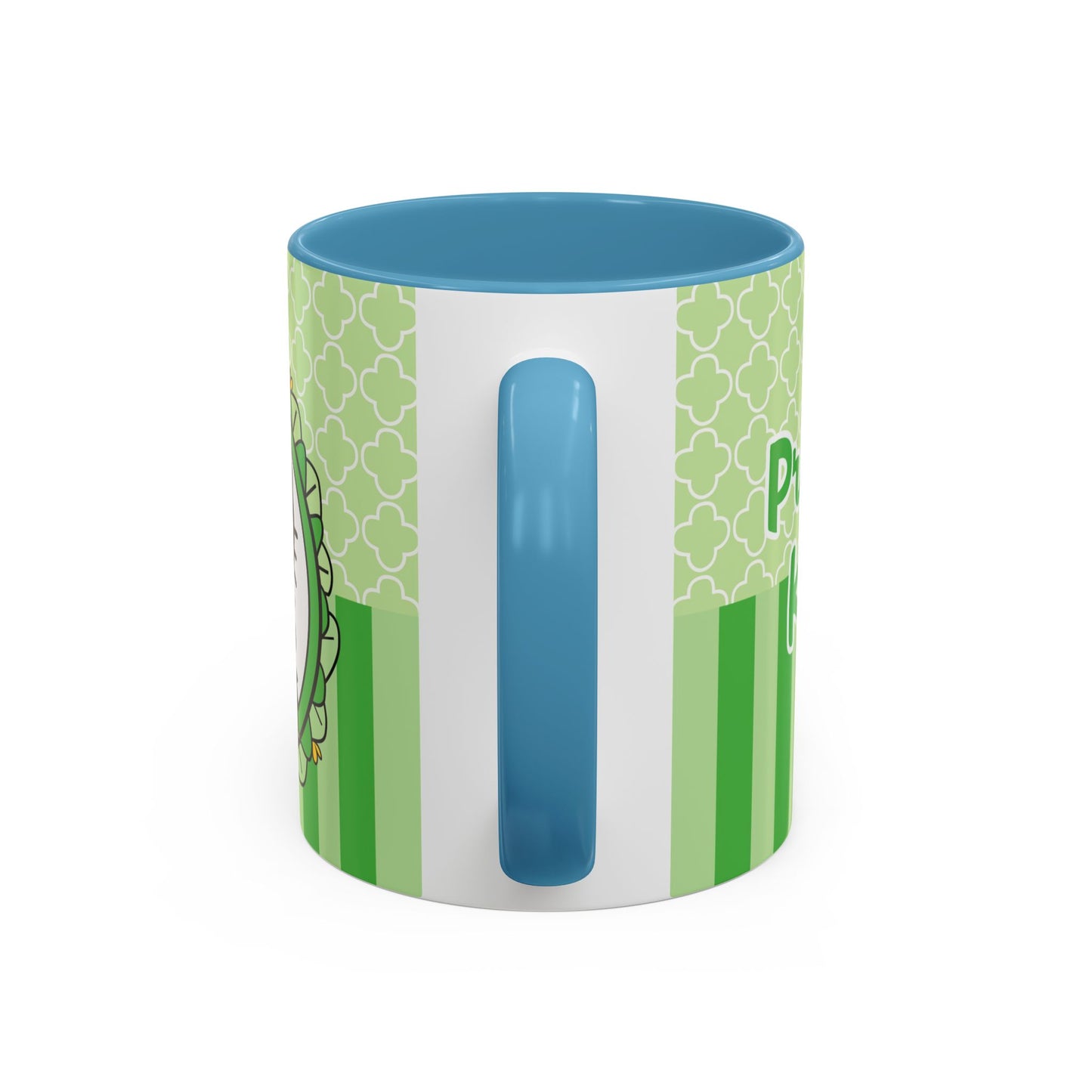 Princess Cat Illustration Accent Coffee Mug | Green Stripes