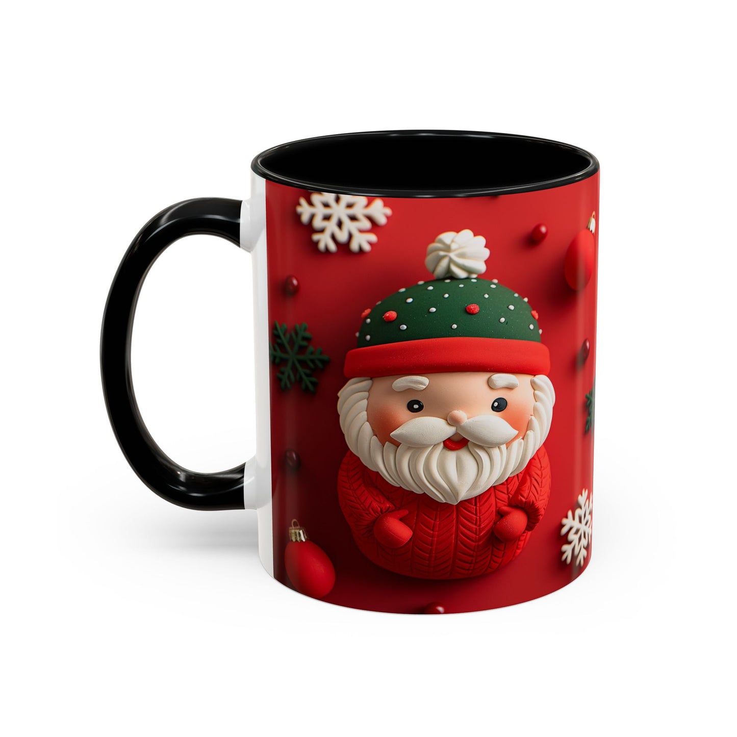 Cute Santa Pattern Accent Coffee Mug | Christmas Holiday Snowflakes