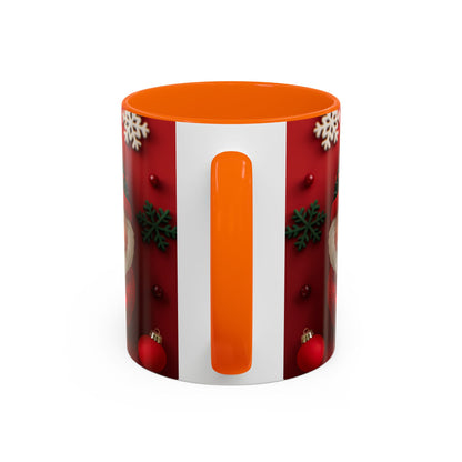 Cute Santa Pattern Accent Coffee Mug | Christmas Holiday Snowflakes