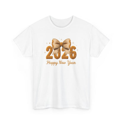 T-Shirt — 2026 Happy New Year Gold Bow Celebration Tee