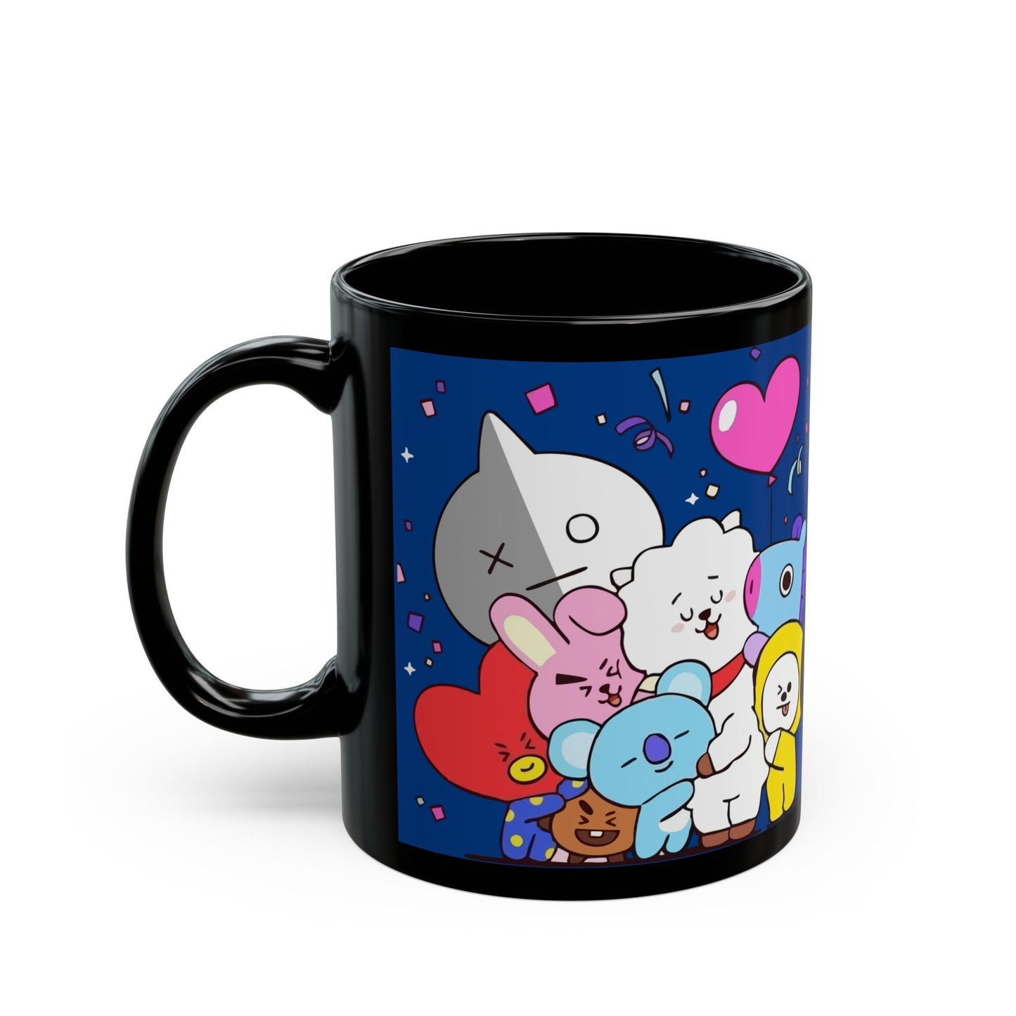 BT21 Characters Mug | Black Ceramic Coffee Cup, Kawaii BTS Cartoon Design