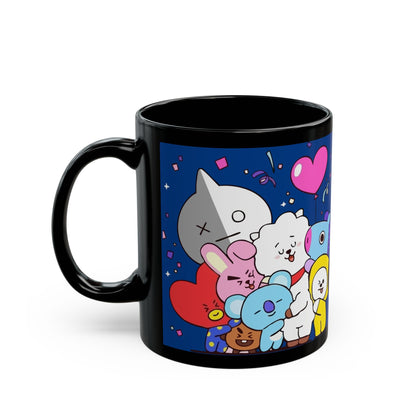 BT21 Characters Mug | Black Ceramic Coffee Cup, Kawaii BTS Cartoon Design