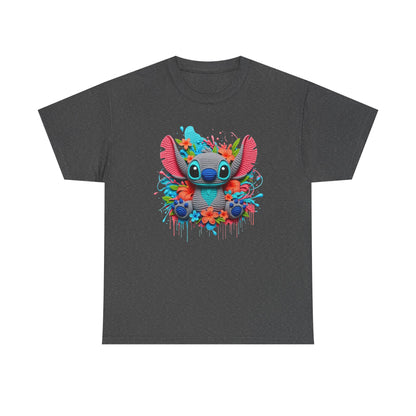 Colorful Floral Stitch Character T-Shirt | Cute Alien with Flowers