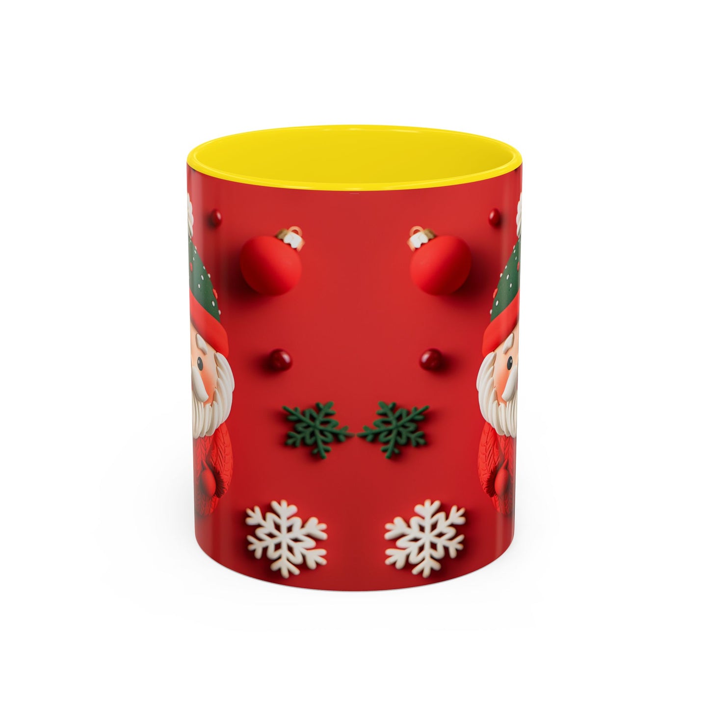 Cute Santa Pattern Accent Coffee Mug | Christmas Holiday Snowflakes
