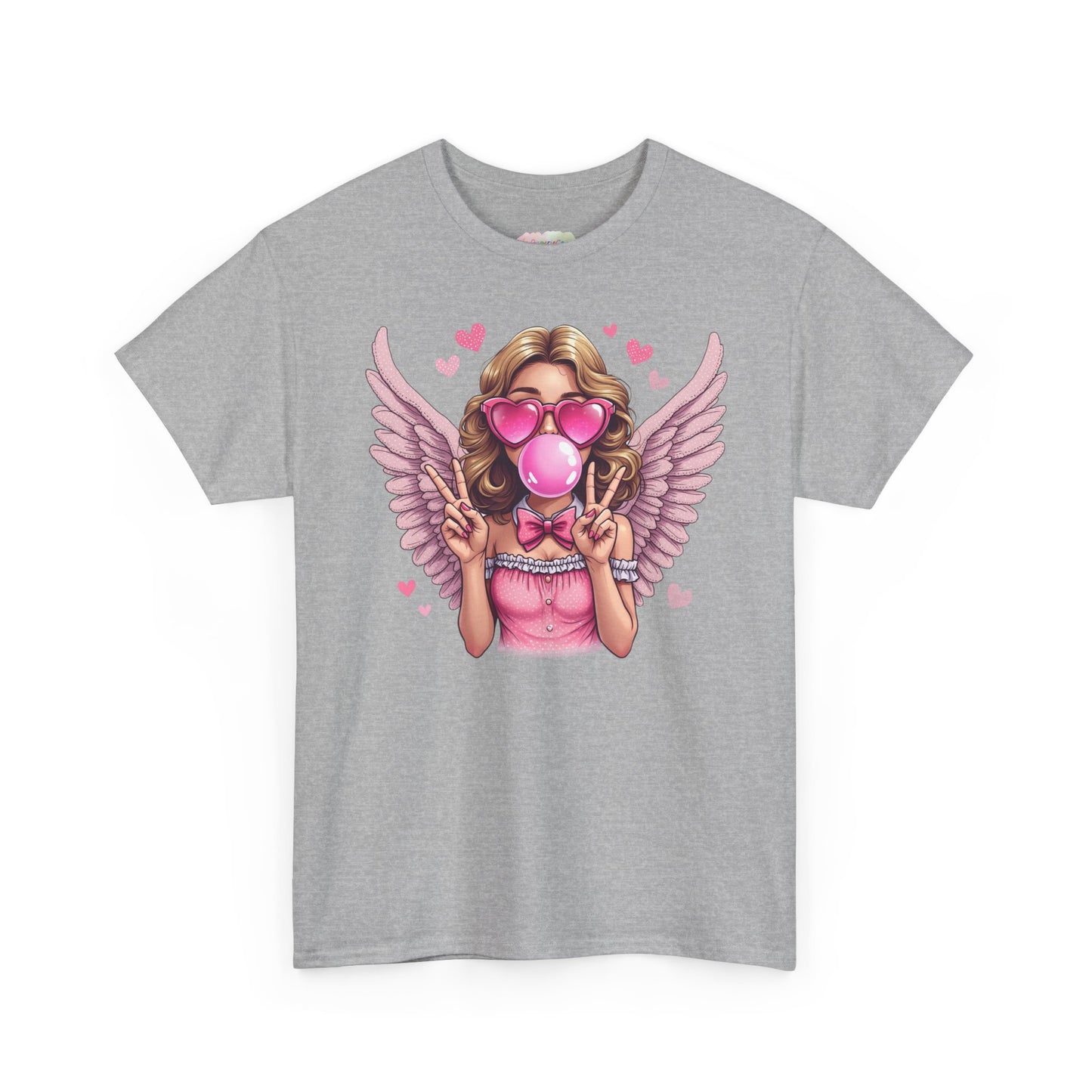 Pink Bubblegum Angel Tee | Winged Girl, Heart Sunglasses, Cute Retro