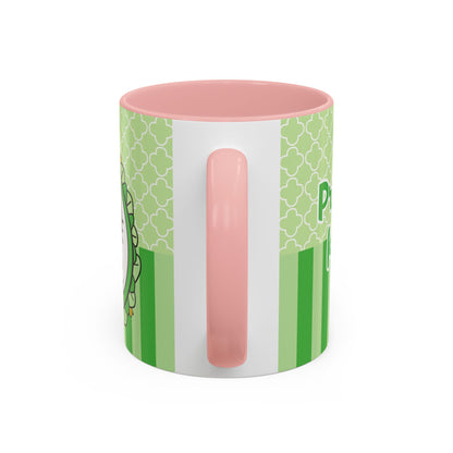 Princess Cat Illustration Accent Coffee Mug | Green Stripes