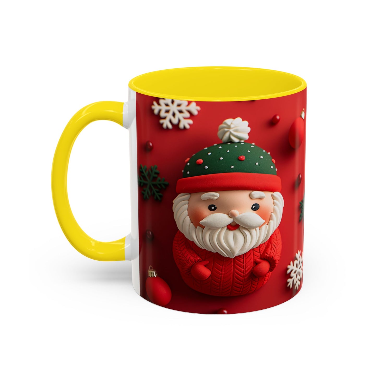 Cute Santa Pattern Accent Coffee Mug | Christmas Holiday Snowflakes