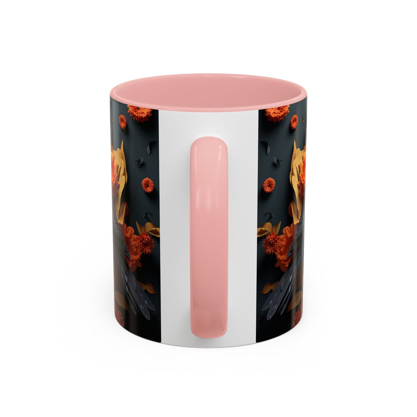 Autumn Raven Accent Coffee Mug — Black Crow & Orange Chrysanthemums (11/15oz)