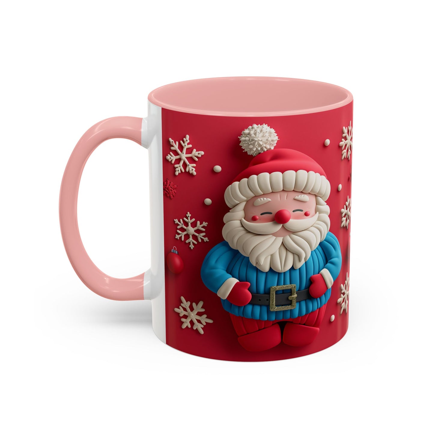 Clay Santa Pattern Mug | Christmas Snowflake Accent Coffee Mug