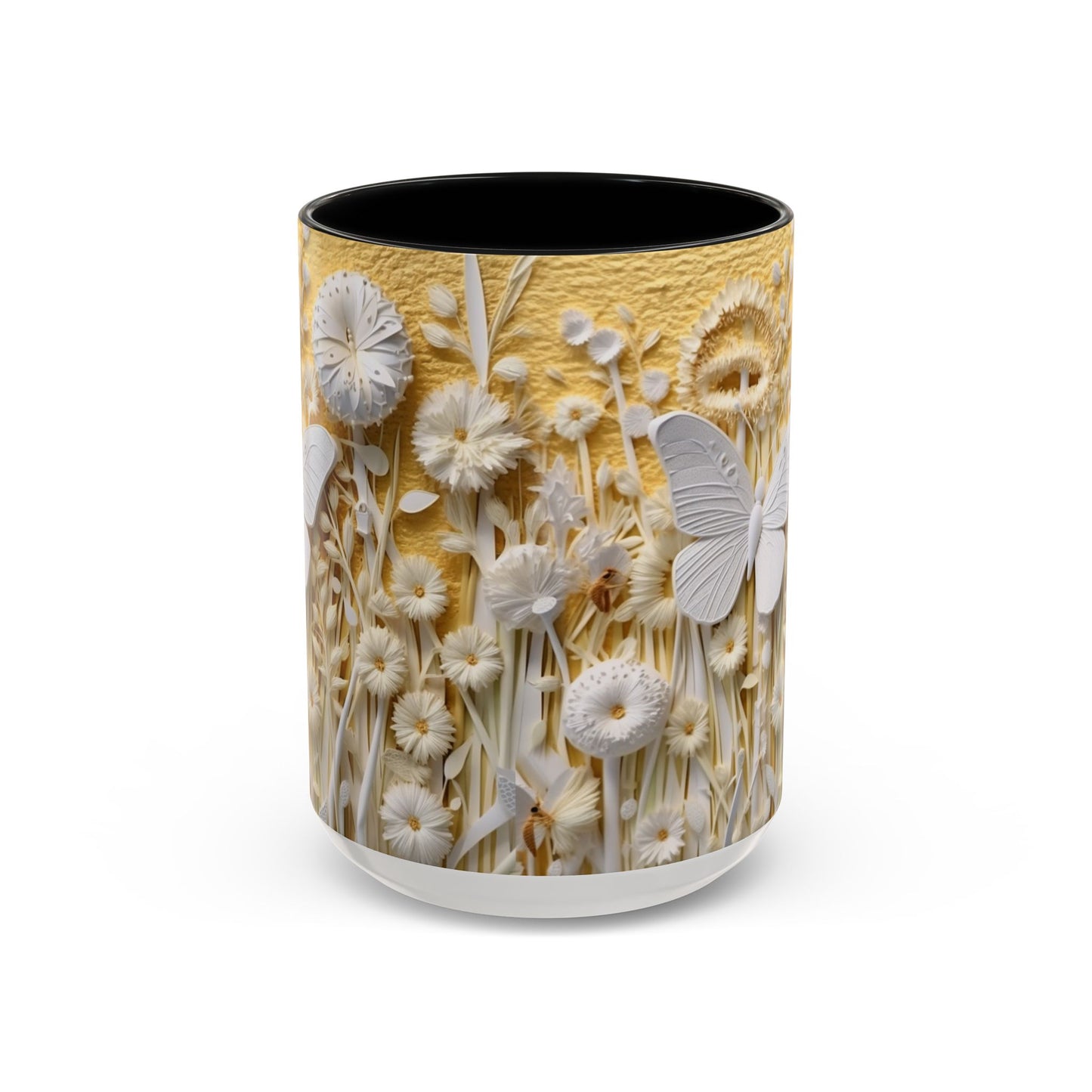 White Floral Relief with Butterflies Accent Mug | 11oz 15oz