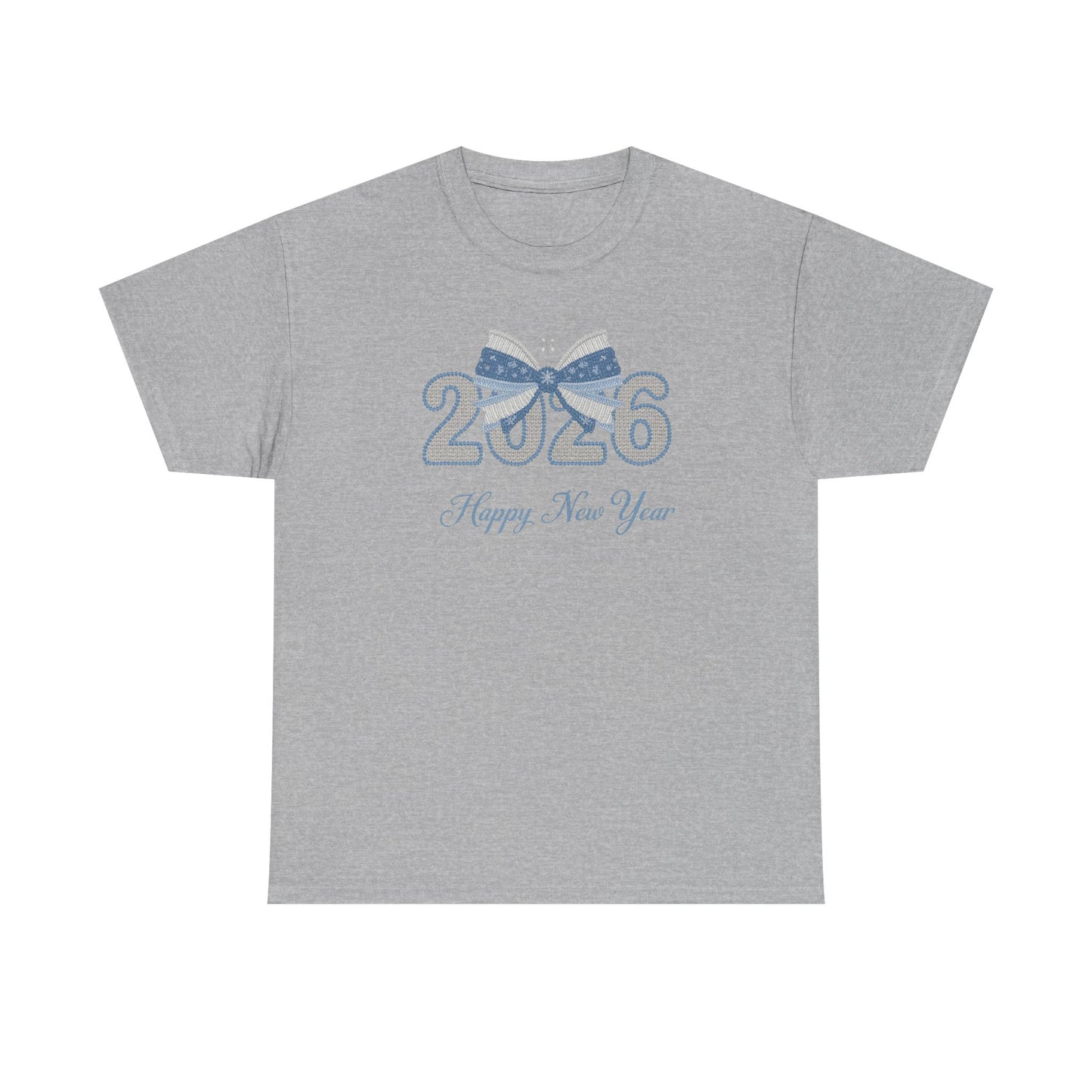 2026 Happy New Year Tee — Festive Blue Bow New Year T-Shirt