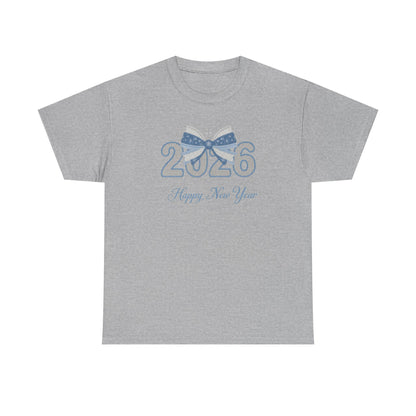 2026 Happy New Year Tee Festive Blue Bow New Year T-Shirt