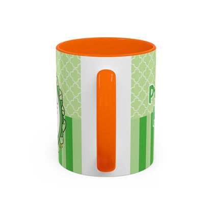 Princess Cat Illustration Accent Coffee Mug | Green Stripes
