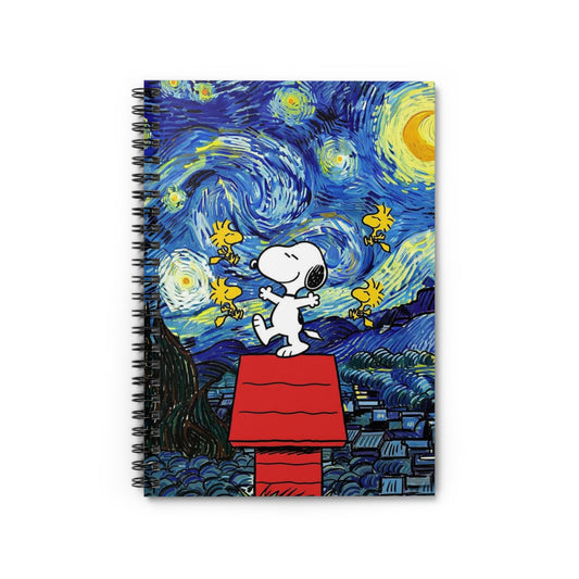 Dancing Beagle on Red Doghouse Spiral Notebook | Starry Night Style