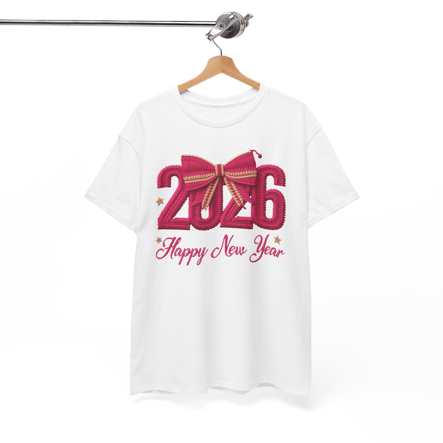 2026 Happy New Year Tee – Festive Pink Bow Celebration T-Shirt