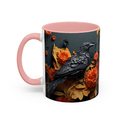 Autumn Raven Accent Coffee Mug — Black Crow & Orange Chrysanthemums (11/15oz)